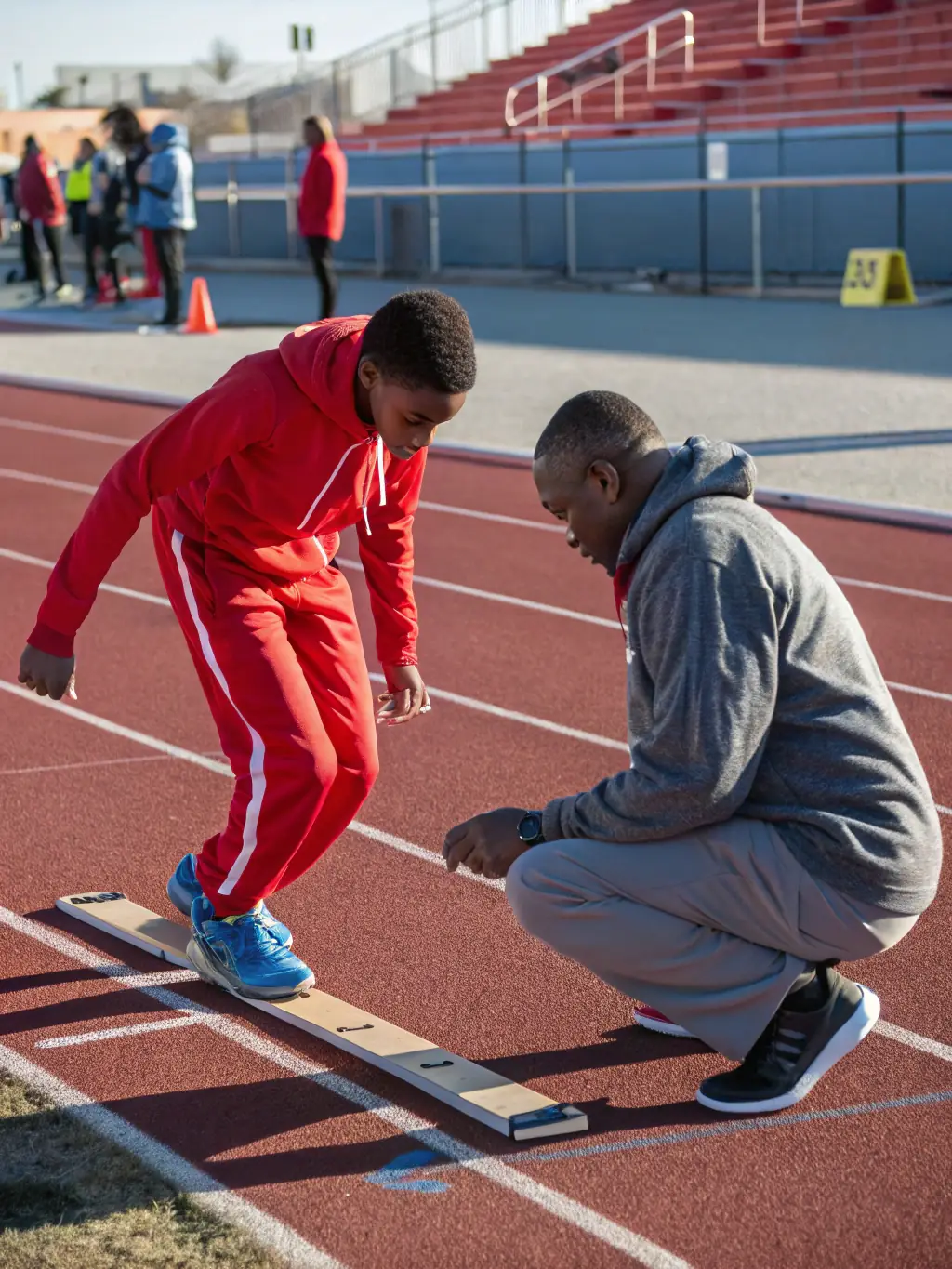 Athletes training on a track under the guidance of a coach, emphasizing the association's commitment to athletic development.