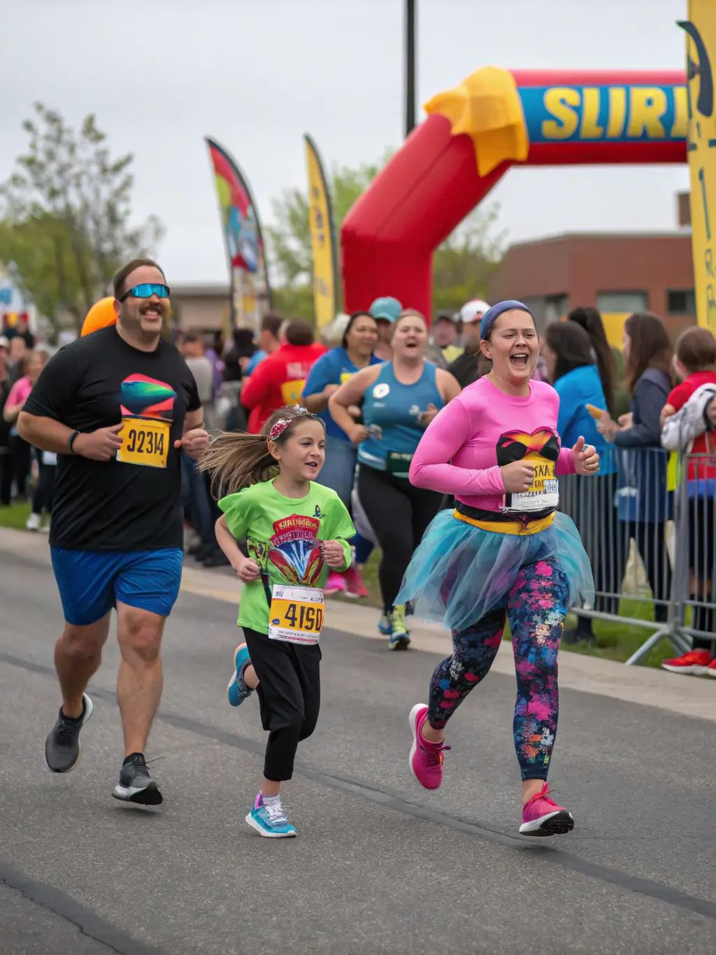 A group of runners participating in a road race organized by 3A13, showcasing the community involvement and competitive spirit.